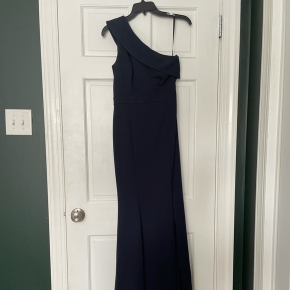 Navy Blue, Aqua crepe dress, size 2, brand new with tags, one shoulder with slit - Picture 5 of 9